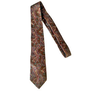 Lands' End Mens Tie Brown‎ Paisley Silk Classic Designer Made USA Vintage 90s